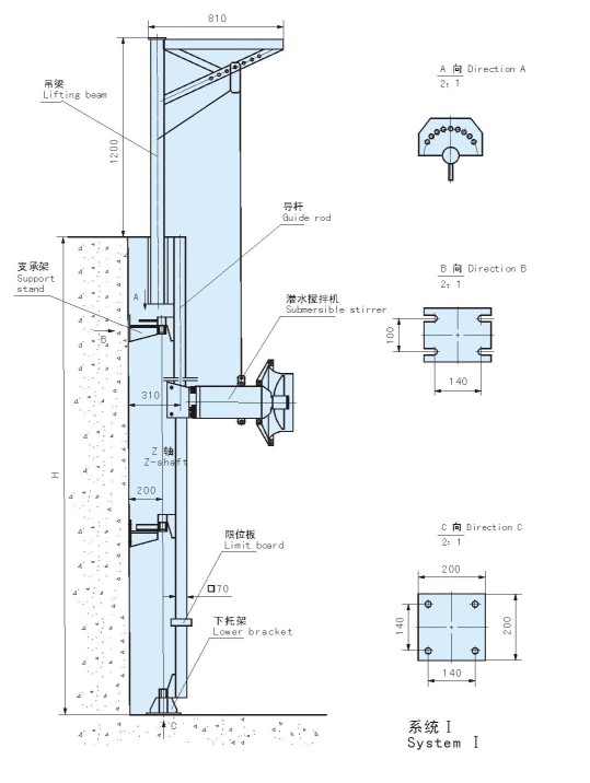 QJB型潛水攪拌機安裝系統圖Ⅰ