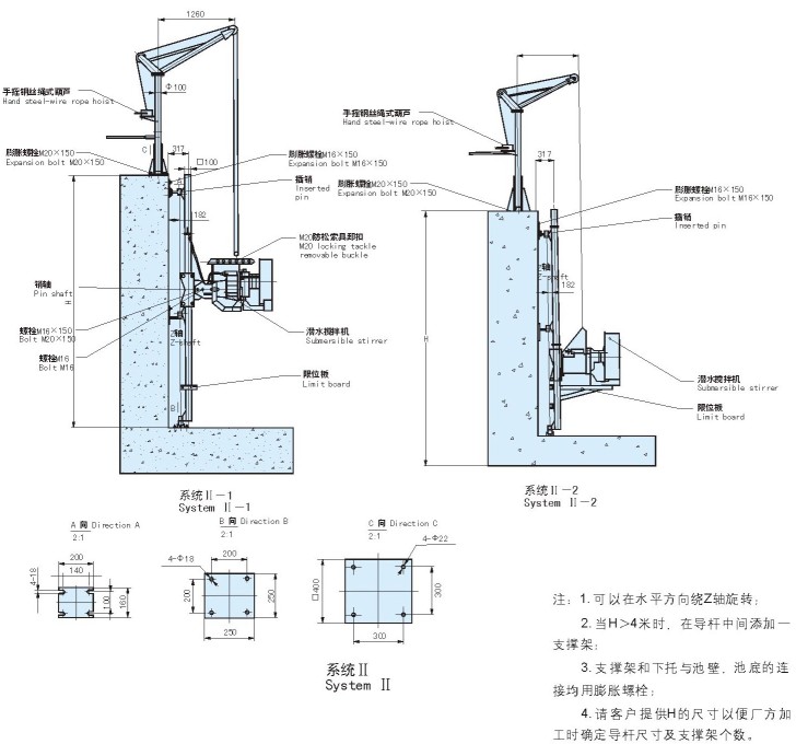 QJB型潛水攪拌機安裝系統圖Ⅱ